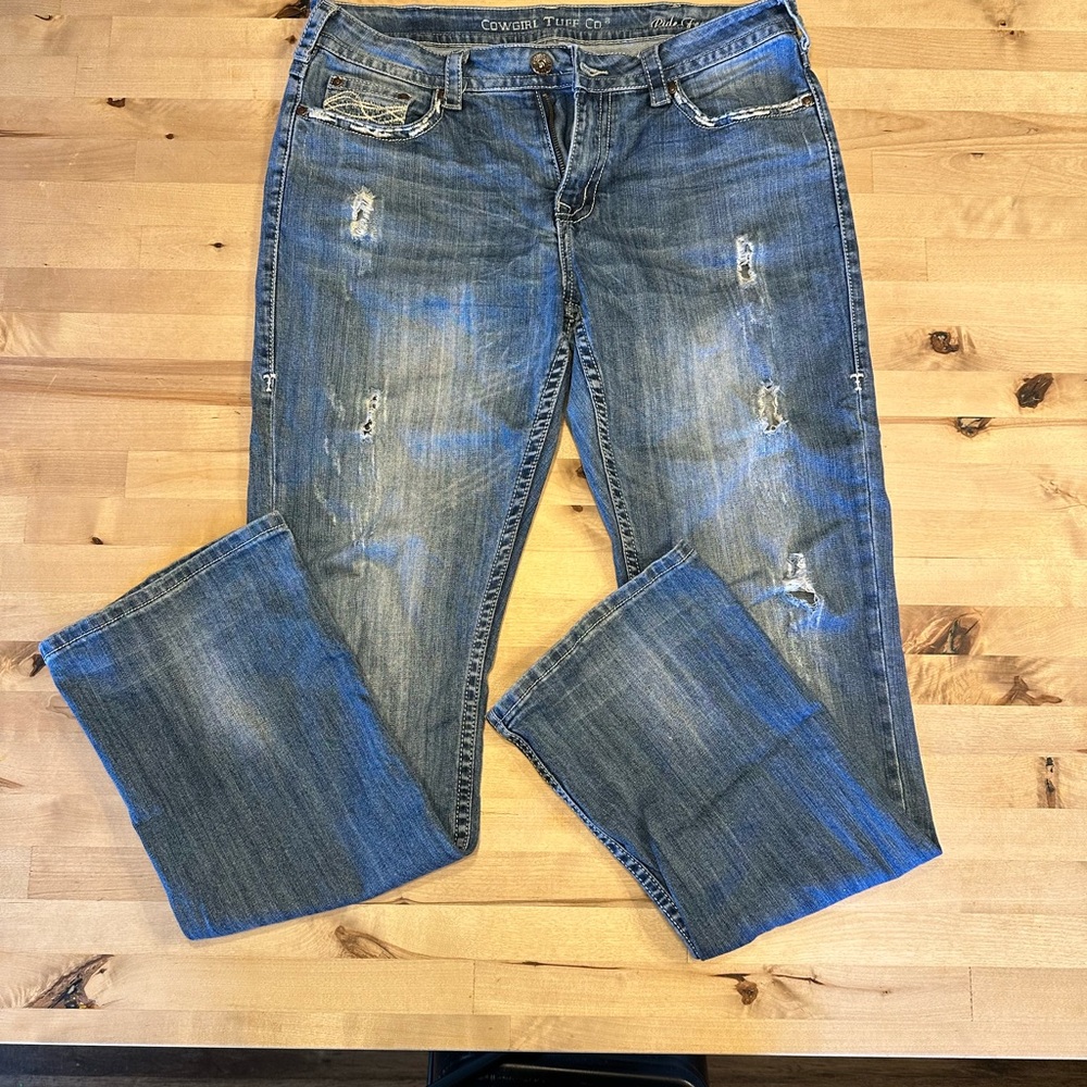 Cowgirl Tuff Distressed Blue Boot Cut Jeans